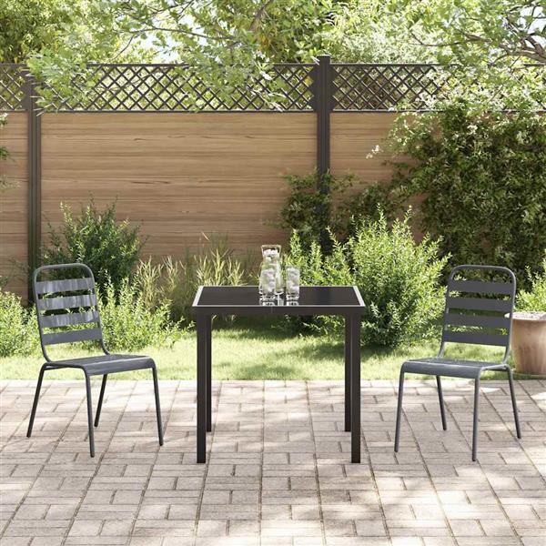 Grote foto vidaxl tuin eetset 3 pcs donkergrijs staal tuin en terras tuinmeubelen