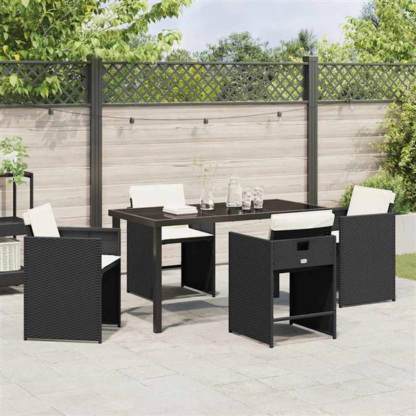 Grote foto vidaxl tuin eetset met kussen 5 pcs zwart poly riet tuin en terras tuinmeubelen