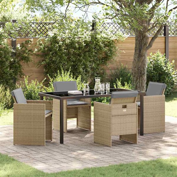 Grote foto vidaxl tuin eetset met kussen 5 pcs beige poly riet tuin en terras tuinmeubelen