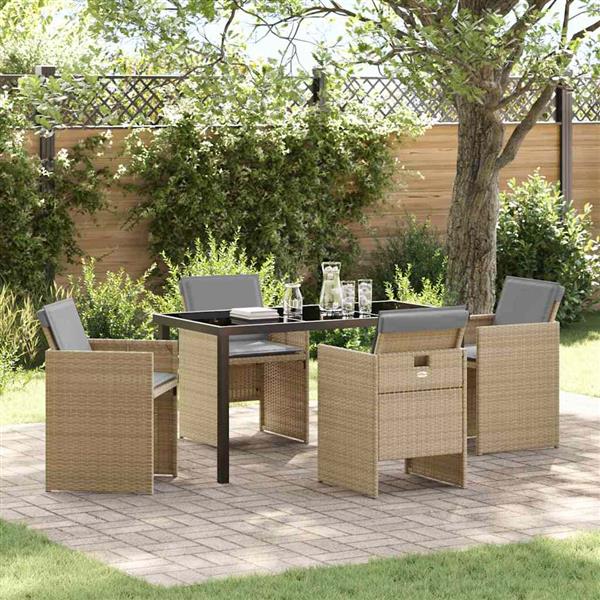 Grote foto vidaxl tuin eetset met kussen 5 pcs beige poly riet tuin en terras tuinmeubelen