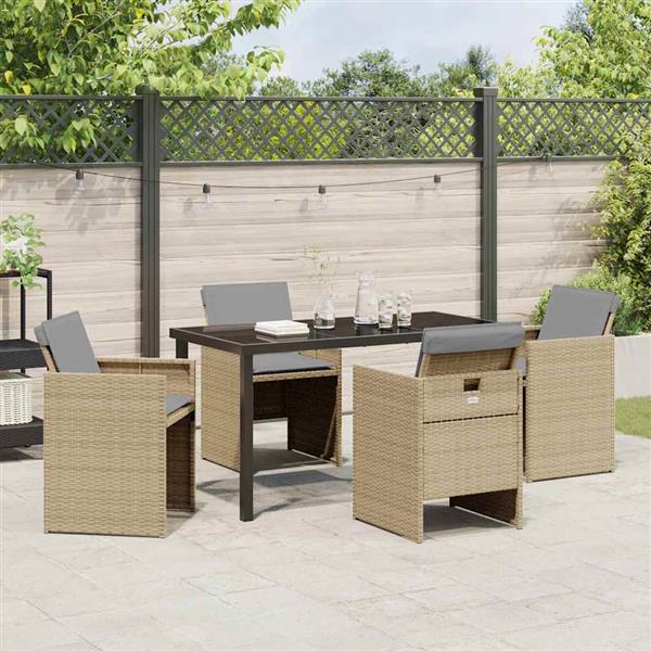 Grote foto vidaxl tuin eetset met kussen 5 pcs beige poly riet tuin en terras tuinmeubelen