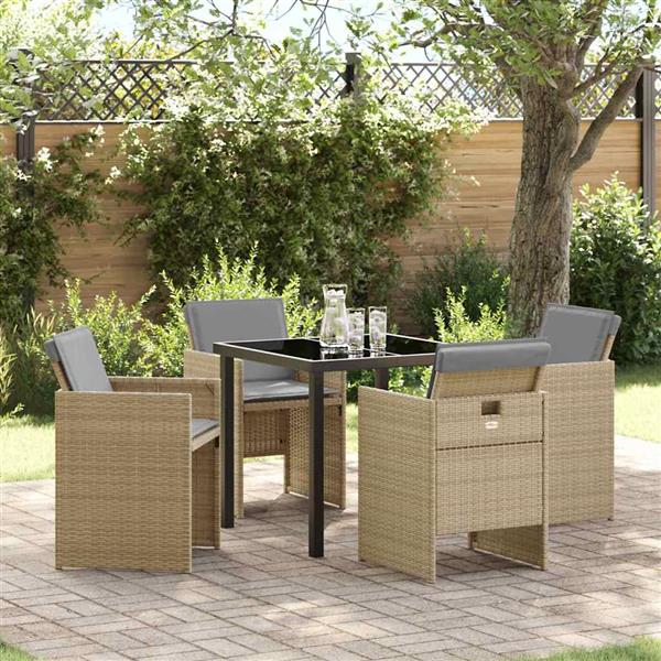 Grote foto vidaxl tuin eetset met kussen 5 pcs beige poly riet tuin en terras tuinmeubelen