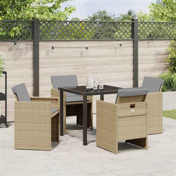 Grote foto vidaxl tuin eetset met kussen 5 pcs beige poly riet tuin en terras tuinmeubelen
