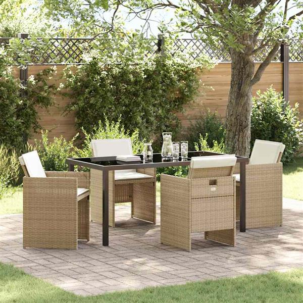 Grote foto vidaxl tuin eetset met kussen 5 pcs beige poly riet tuin en terras tuinmeubelen