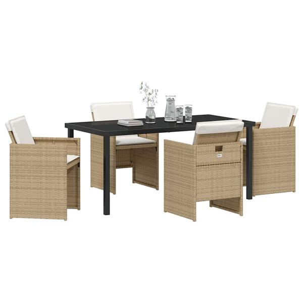 Grote foto vidaxl tuin eetset met kussen 5 pcs beige poly riet tuin en terras tuinmeubelen