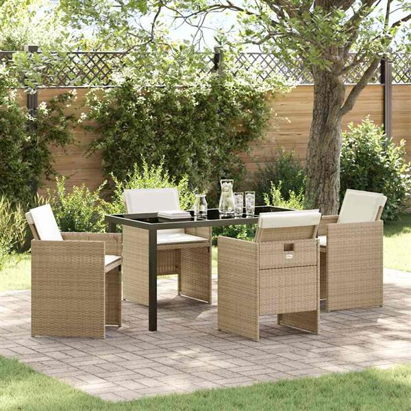 Grote foto vidaxl tuin eetset met kussen 5 pcs beige poly riet tuin en terras tuinmeubelen