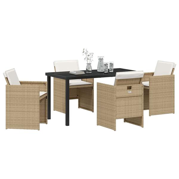Grote foto vidaxl tuin eetset met kussen 5 pcs beige poly riet tuin en terras tuinmeubelen