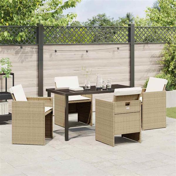Grote foto vidaxl tuin eetset met kussen 5 pcs beige poly riet tuin en terras tuinmeubelen
