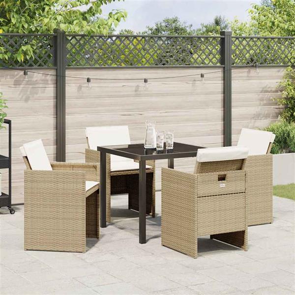 Grote foto vidaxl tuin eetset met kussen 5 pcs beige poly riet tuin en terras tuinmeubelen