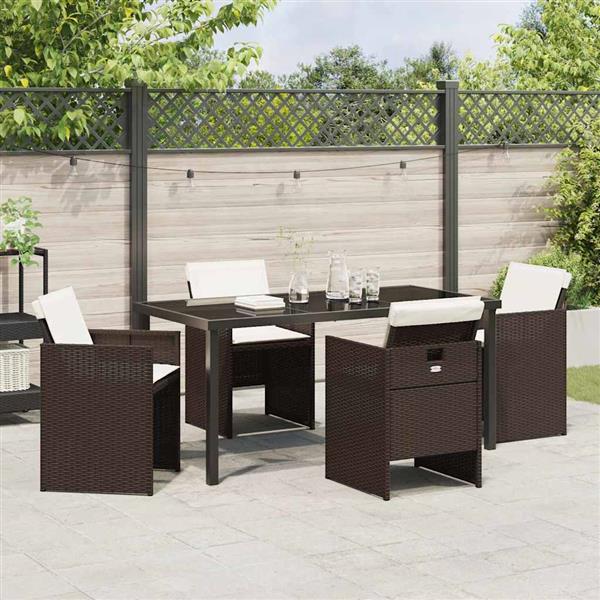 Grote foto vidaxl tuin eetset met kussen 5 pcs bruin poly riet tuin en terras tuinmeubelen