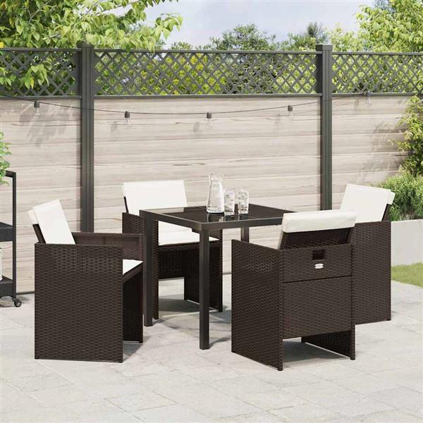 Grote foto vidaxl tuin eetset met kussen 5 pcs bruin poly riet tuin en terras tuinmeubelen