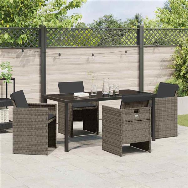 Grote foto vidaxl tuin eetset met kussen 5 pcs grijs poly riet tuin en terras tuinmeubelen