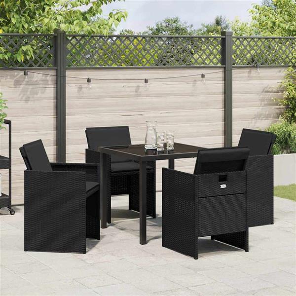 Grote foto vidaxl tuin eetset met kussen 5 pcs zwart poly riet tuin en terras tuinmeubelen