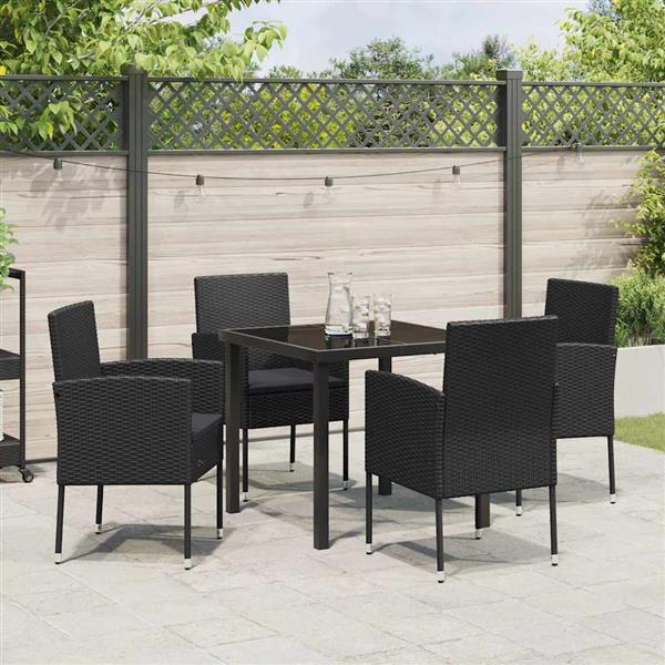 Grote foto vidaxl tuin eetset met kussen 5 pcs zwart poly riet tuin en terras tuinmeubelen