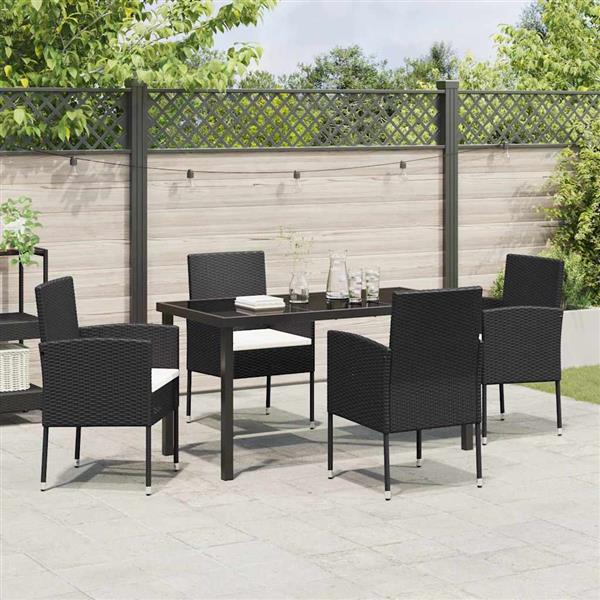 Grote foto vidaxl tuin eetset met kussen 5 pcs zwart poly riet tuin en terras tuinmeubelen