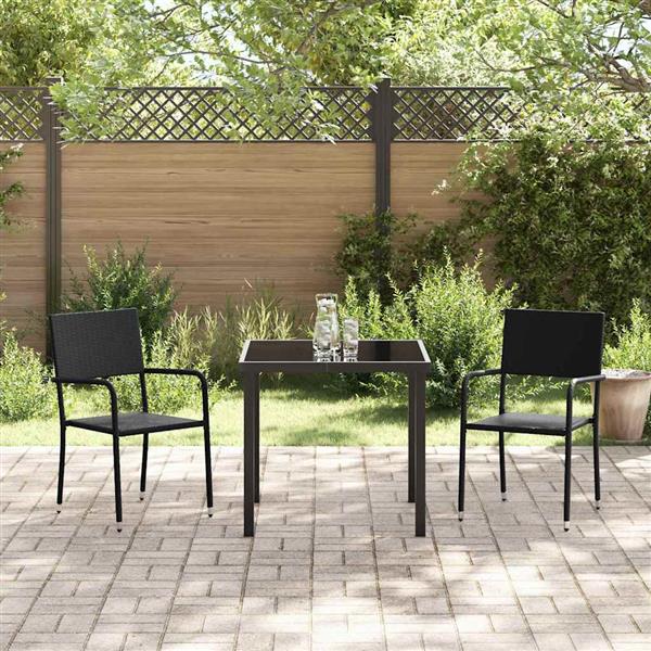 Grote foto vidaxl tuin eetset 3 pcs zwart poly riet tuin en terras tuinmeubelen