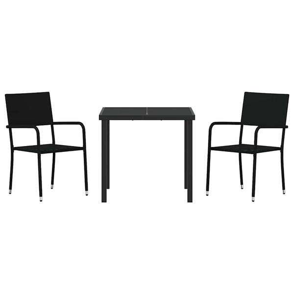 Grote foto vidaxl tuin eetset 3 pcs zwart poly riet tuin en terras tuinmeubelen