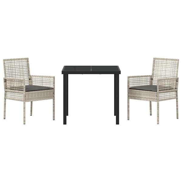 Grote foto vidaxl tuin eetset met kussen 3 pcs lichtgrijs poly riet tuin en terras tuinmeubelen