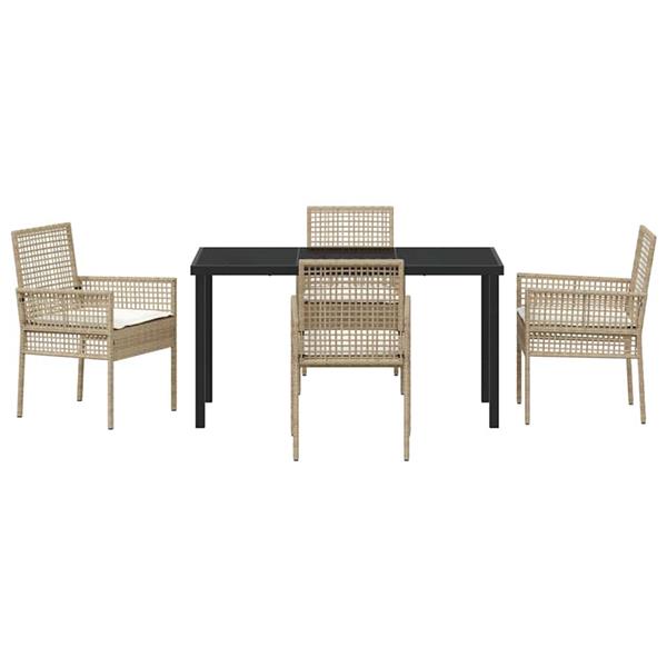 Grote foto vidaxl tuin eetset met kussen 5 pcs beige poly riet tuin en terras tuinmeubelen