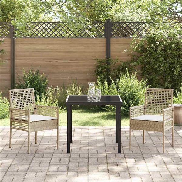 Grote foto vidaxl tuin eetset met kussen 3 pcs beige poly riet tuin en terras tuinmeubelen