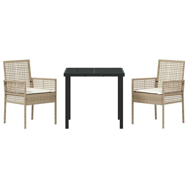 Grote foto vidaxl tuin eetset met kussen 3 pcs beige poly riet tuin en terras tuinmeubelen