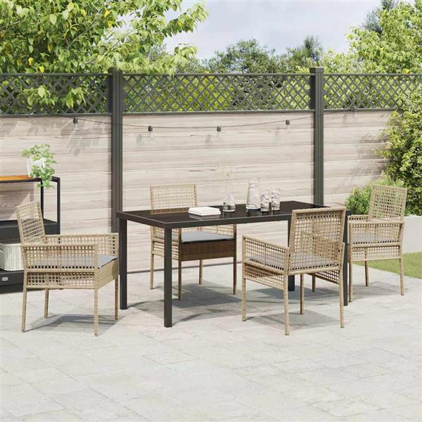 Grote foto vidaxl tuin eetset met kussen 5 pcs beige poly riet tuin en terras tuinmeubelen