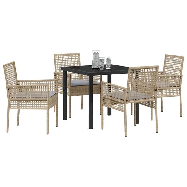 Grote foto vidaxl tuin eetset met kussen 5 pcs beige poly riet tuin en terras tuinmeubelen