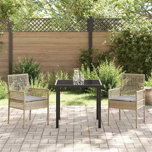 Grote foto vidaxl tuin eetset met kussen 3 pcs beige poly riet tuin en terras tuinmeubelen