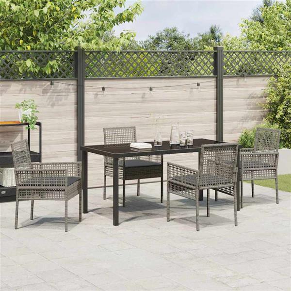 Grote foto vidaxl tuin eetset met kussen 5 pcs grijs poly riet tuin en terras tuinmeubelen