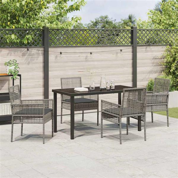 Grote foto vidaxl tuin eetset met kussen 5 pcs grijs poly riet tuin en terras tuinmeubelen