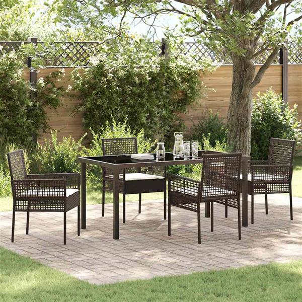 Grote foto vidaxl tuin eetset met kussen 5 pcs bruin poly riet tuin en terras tuinmeubelen