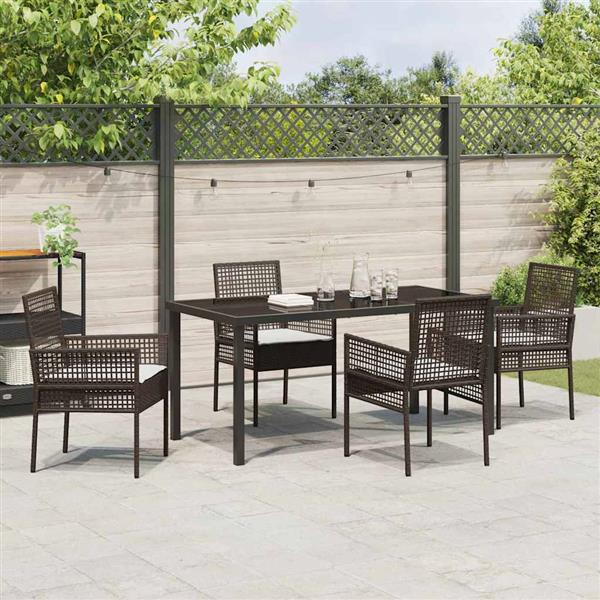 Grote foto vidaxl tuin eetset met kussen 5 pcs bruin poly riet tuin en terras tuinmeubelen