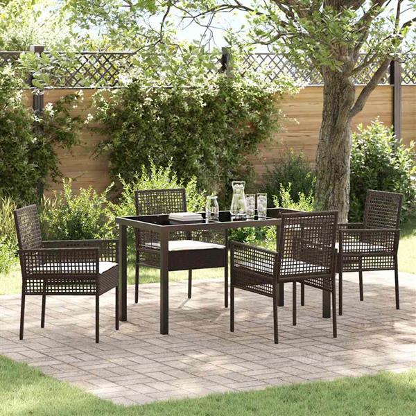 Grote foto vidaxl tuin eetset met kussen 5 pcs bruin poly riet tuin en terras tuinmeubelen