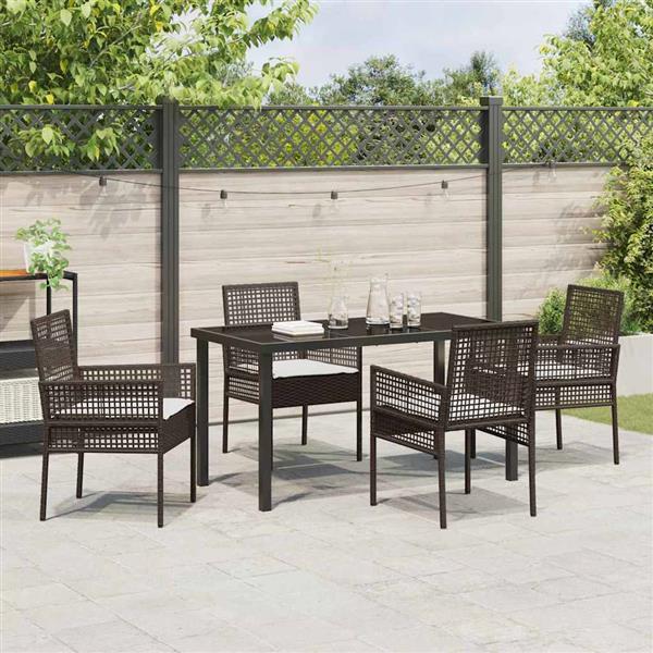 Grote foto vidaxl tuin eetset met kussen 5 pcs bruin poly riet tuin en terras tuinmeubelen