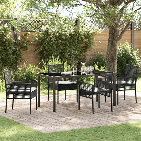 Grote foto vidaxl tuin eetset met kussen 5 pcs zwart poly riet tuin en terras tuinmeubelen