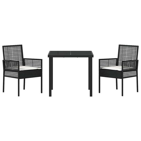 Grote foto vidaxl tuin eetset met kussen 3 pcs zwart poly riet tuin en terras tuinmeubelen
