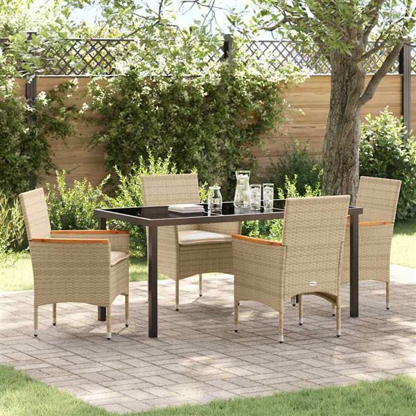 Grote foto vidaxl tuin eetset met kussen 5 pcs beige poly riet tuin en terras tuinmeubelen