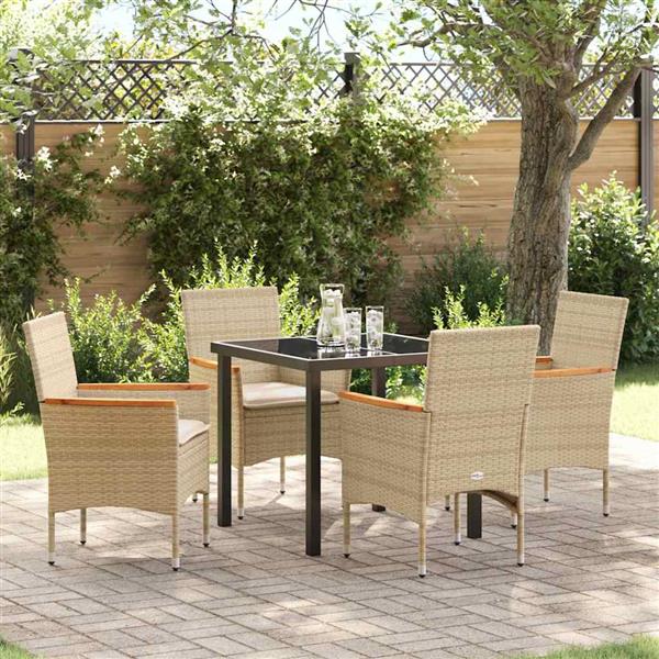 Grote foto vidaxl tuin eetset met kussen 5 pcs beige poly riet tuin en terras tuinmeubelen