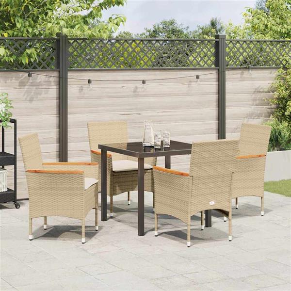 Grote foto vidaxl tuin eetset met kussen 5 pcs beige poly riet tuin en terras tuinmeubelen