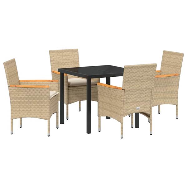 Grote foto vidaxl tuin eetset met kussen 5 pcs beige poly riet tuin en terras tuinmeubelen