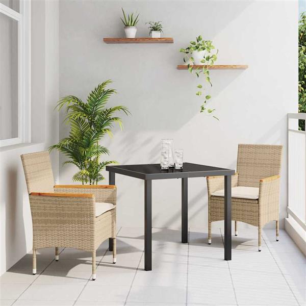 Grote foto vidaxl tuin eetset met kussen 3 pcs beige poly riet tuin en terras tuinmeubelen