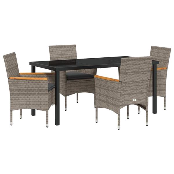 Grote foto vidaxl tuin eetset met kussen 5 pcs grijs poly riet tuin en terras tuinmeubelen