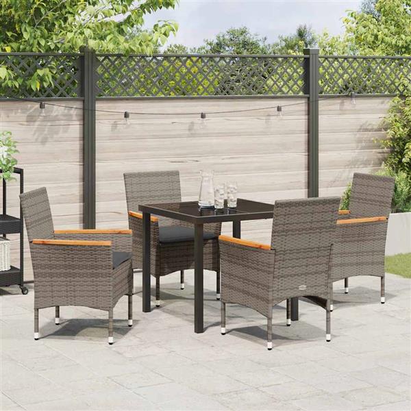 Grote foto vidaxl tuin eetset met kussen 5 pcs grijs poly riet tuin en terras tuinmeubelen
