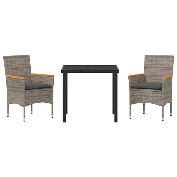 Grote foto vidaxl tuin eetset met kussen 3 pcs grijs poly riet tuin en terras tuinmeubelen