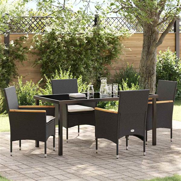 Grote foto vidaxl tuin eetset met kussen 5 pcs zwart poly riet tuin en terras tuinmeubelen