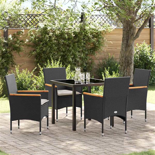 Grote foto vidaxl tuin eetset met kussen 5 pcs zwart poly riet tuin en terras tuinmeubelen