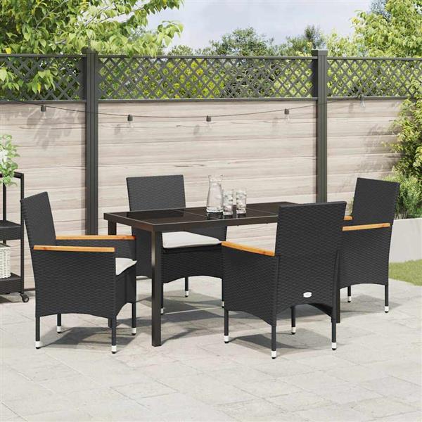 Grote foto vidaxl tuin eetset met kussen 5 pcs zwart poly riet tuin en terras tuinmeubelen