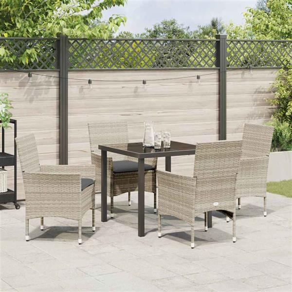 Grote foto vidaxl tuin eetset met kussen 5 pcs lichtgrijs poly riet tuin en terras tuinmeubelen