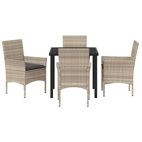 Grote foto vidaxl tuin eetset met kussen 5 pcs lichtgrijs poly riet tuin en terras tuinmeubelen