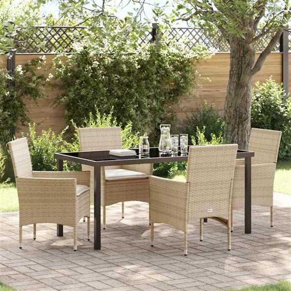 Grote foto vidaxl tuin eetset met kussen 5 pcs beige poly riet tuin en terras tuinmeubelen